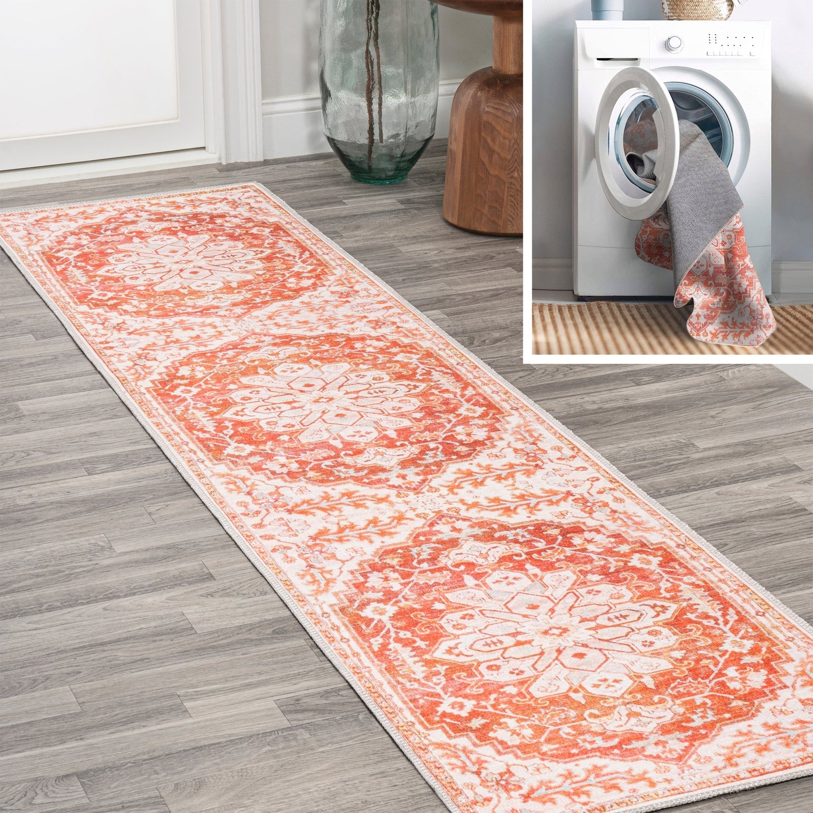 Medallion Machine Washable Accent Area Rug & Runner 2 Pack - Nava Collection