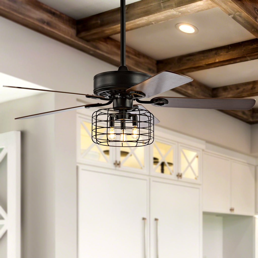 Asher Light Industrial Metal/Wood LED Ceiling Fan With Remote - Pier 1