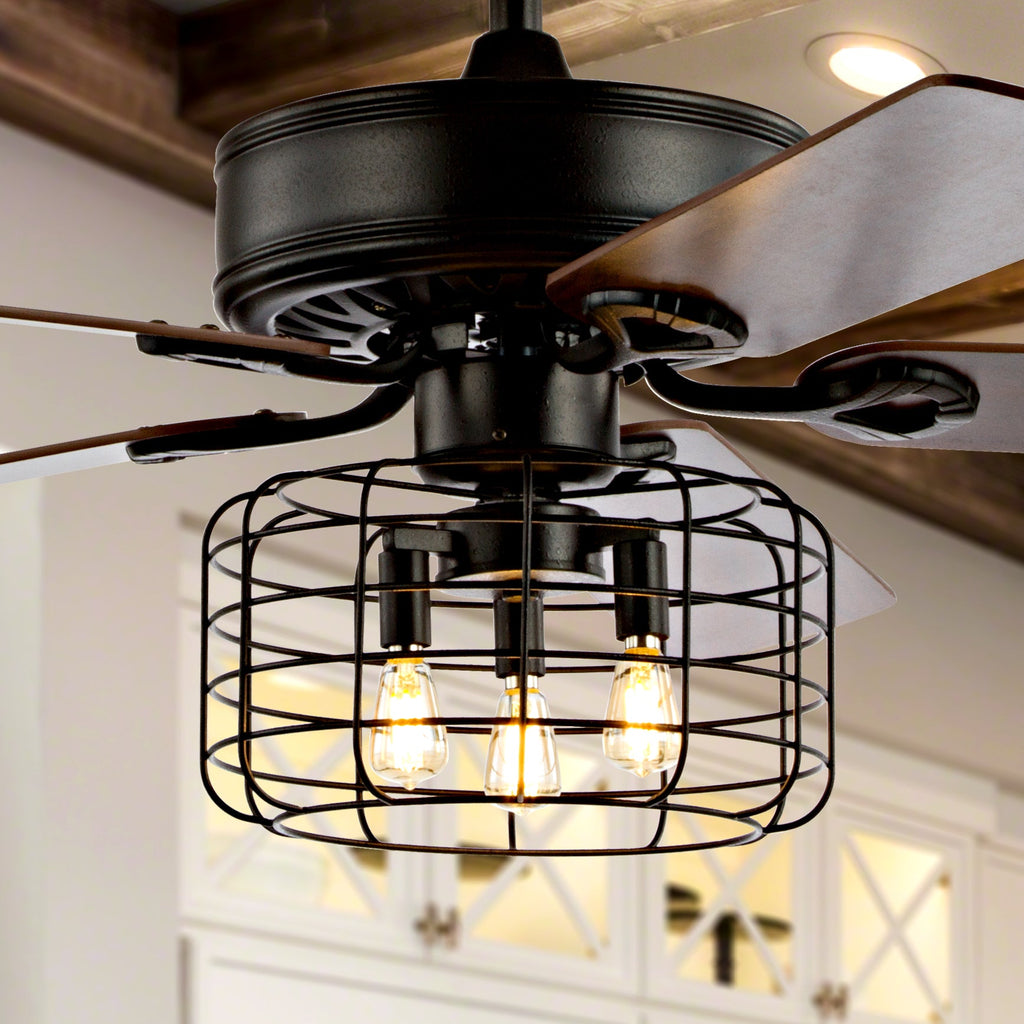 Asher Light Industrial Metal/Wood LED Ceiling Fan With Remote - Pier 1