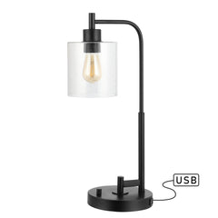 Axel Modern Iron/Seeded Glass Farmhouse Industrial USB Charging LED Task Lamp - Pier 1