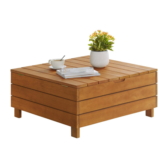 Barton Outdoor Eucalyptus Wood Coffee Table with Lift Top Storage Compartment, Brown - Pier 1