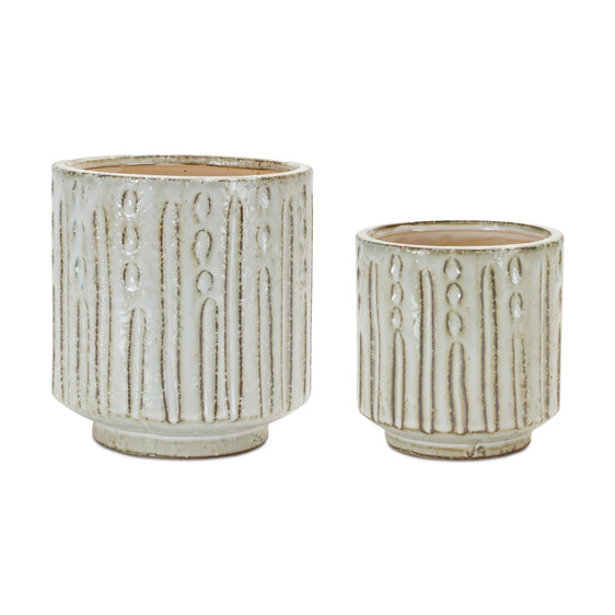 Beige-Distressed-Clay-Planter,-Set-of-2-Planters