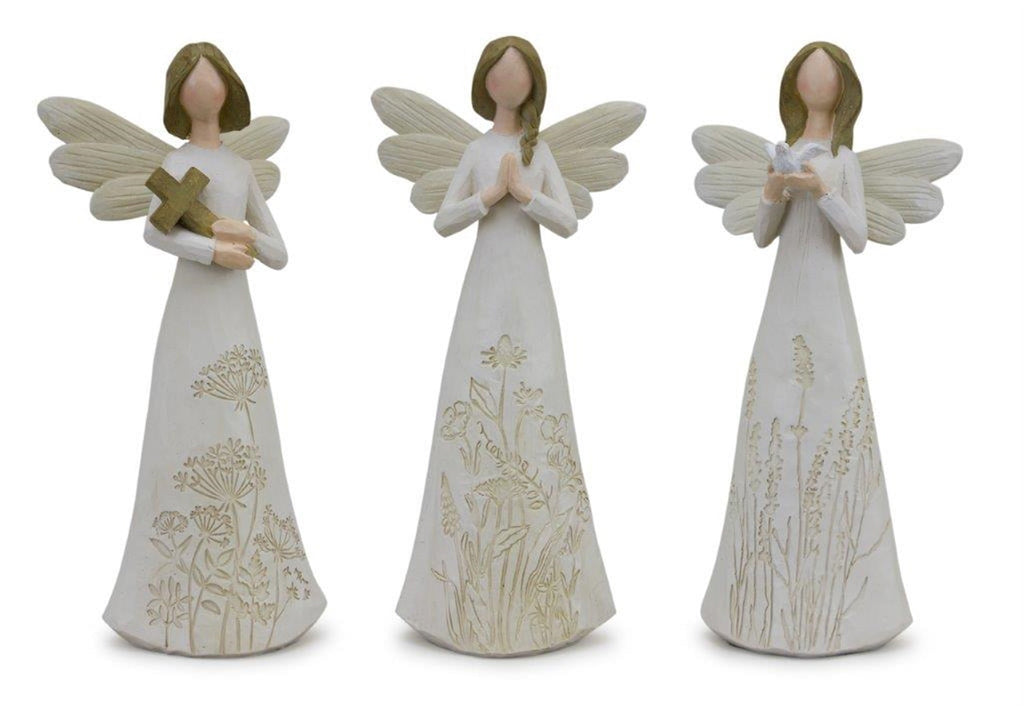 Beige Floral Etched Angel Figurine, Set of 3 - Pier 1