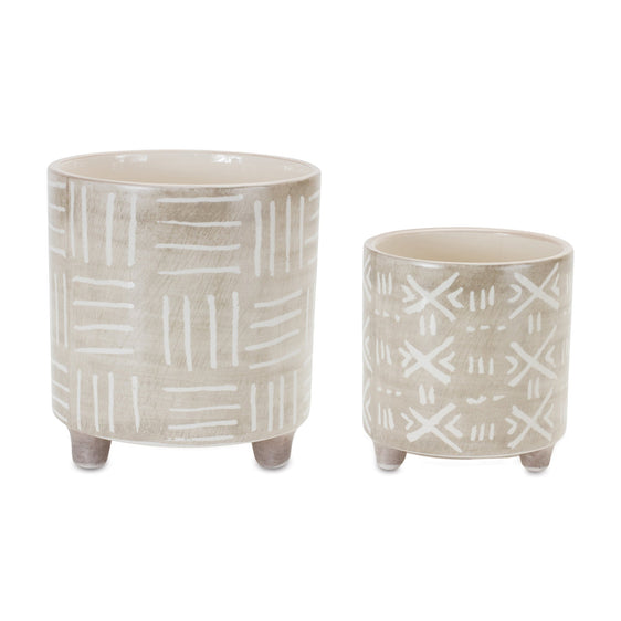 Beige Footed Stone Planter, Set of 2 - Pier 1