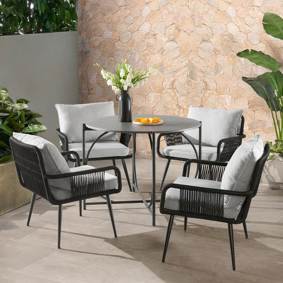 Black Andover All-weather Outdoor Bistro Set with Four Rope Chairs and 30" Bistro Table - Pier 1