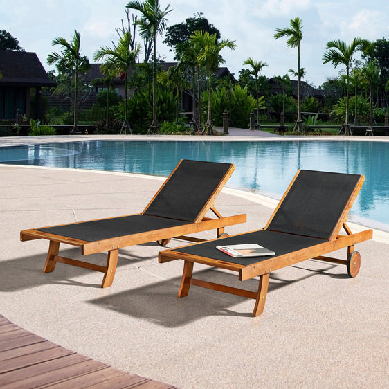 Black Caspian Eucalyptus Wood Outdoor Lounge Chair with Mesh Seating, Set of 2 - Pier 1