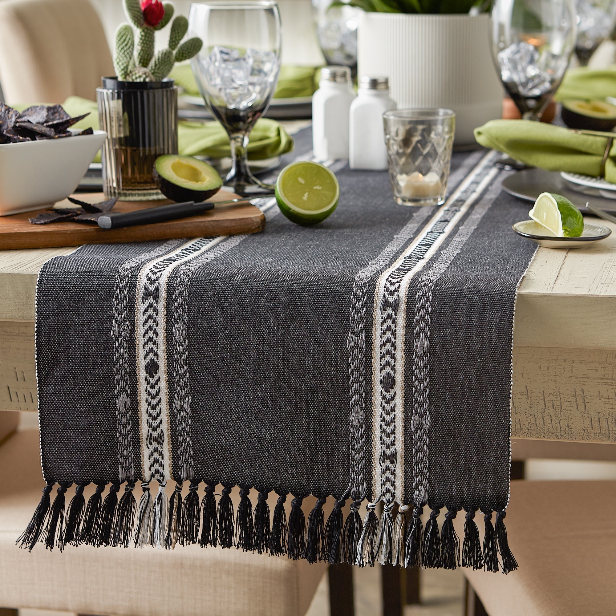 Black-Dobby-Striped-Fringe-Ribbed-Table-Runner-Table-Runners