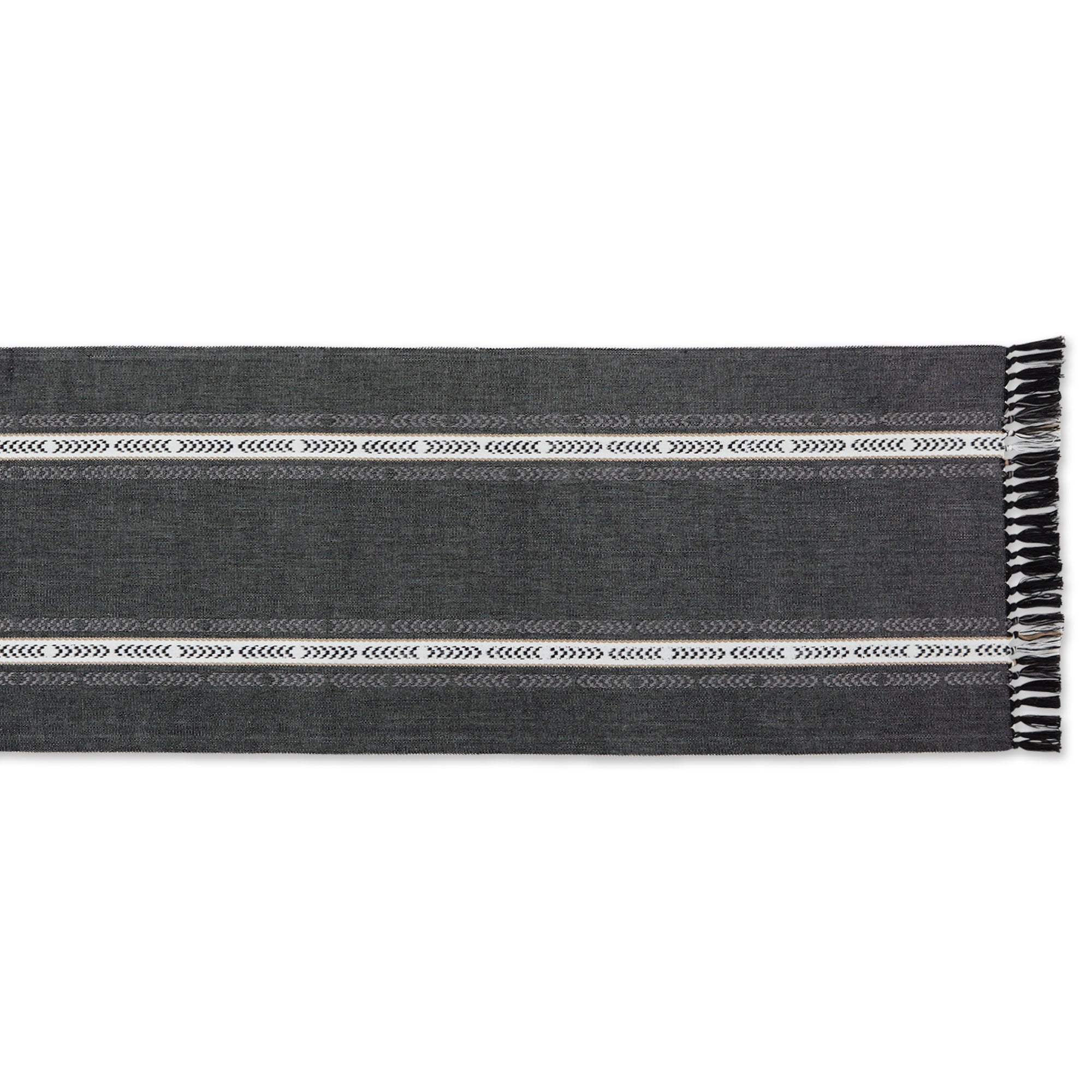Black Dobby Striped Fringe Ribbed Table Runner - Pier 1