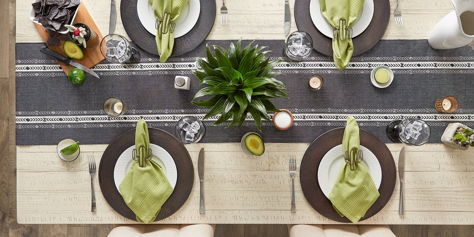 Black Dobby Striped Fringe Ribbed Table Runner - Pier 1
