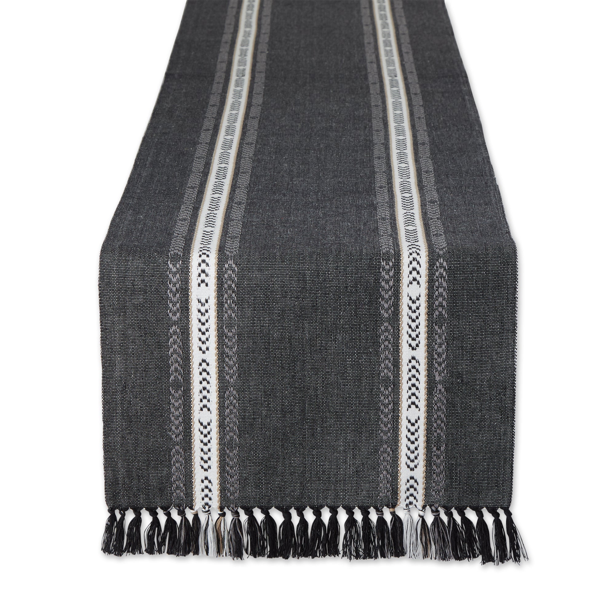 Black Dobby Striped Fringe Ribbed Table Runner - Pier 1