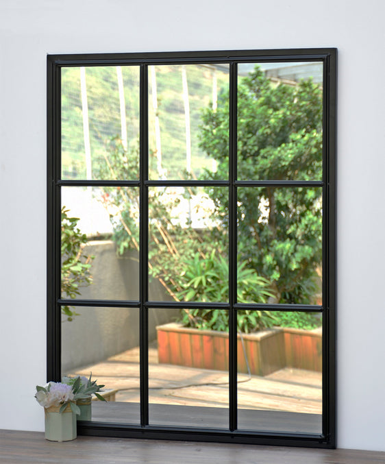 Black-Metal-Framed-9-Windowpane-Grid-Wall-Mirror-Mirrors