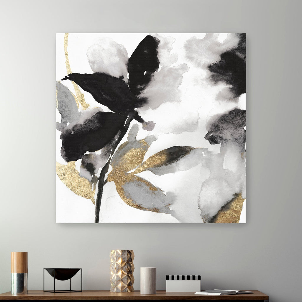 Black Petals Gold Leaves I Canvas Giclee - Pier 1