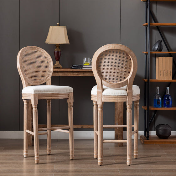 Bliss Wooden Bar Stool Rattan Back with Upholstered Seating - Pier 1