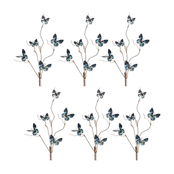 Blue and Black Wire Butterfly Spray, Set of 6 - Faux Florals