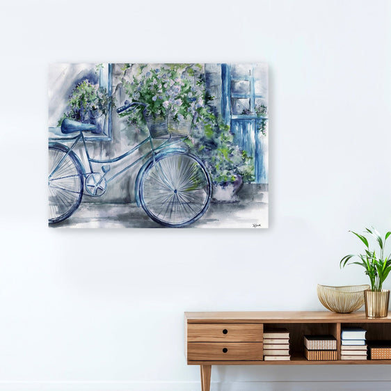 Blue And White Bicycle Florist Shop Canvas Giclee - Pier 1