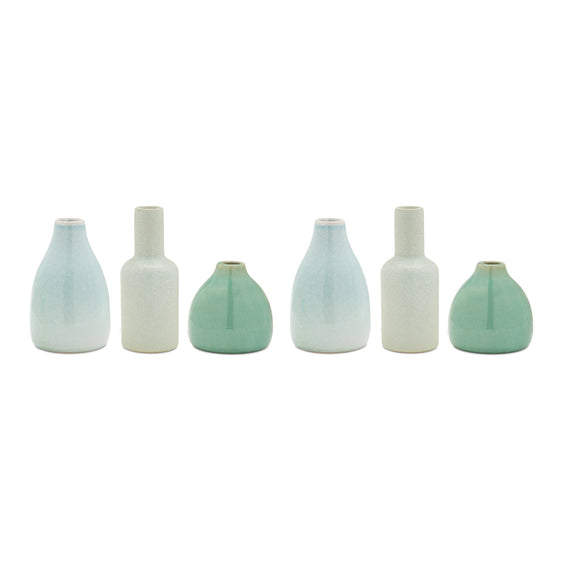 Blue-Ceramic-Bud-Vase,-Set-of-6-Vases