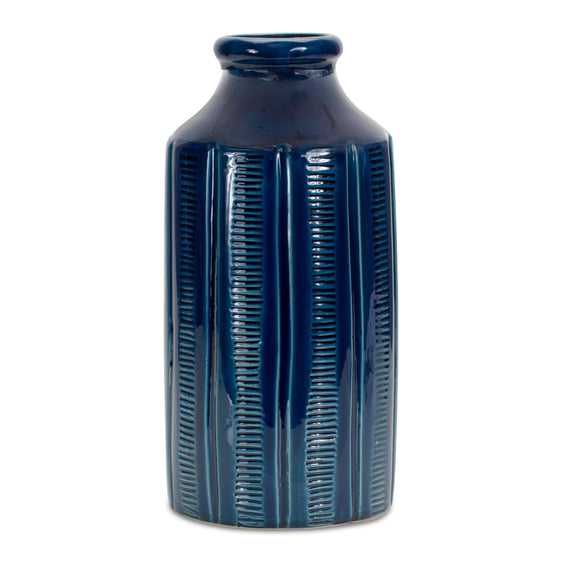 Blue Etched Terra Cotta Vase 12.5" - Pier 1