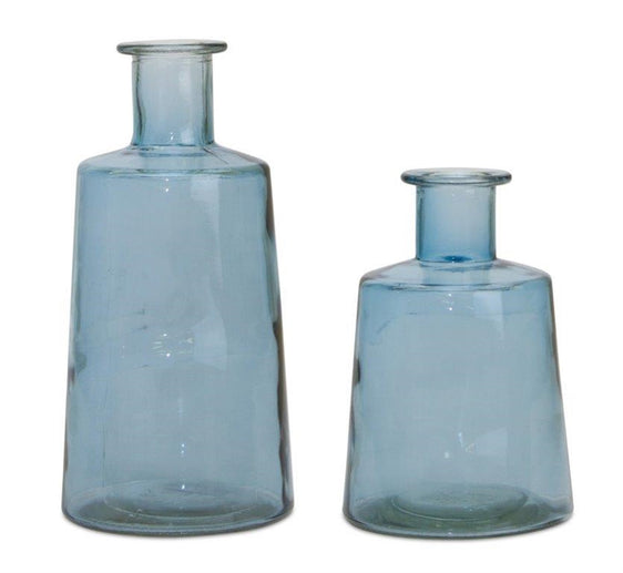 Blue Glass Tapered Bottle Vase, Set of 2 - Pier 1