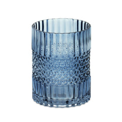 Blue Ribbed Glass Vase or Candle Holder 8" - Pier 1