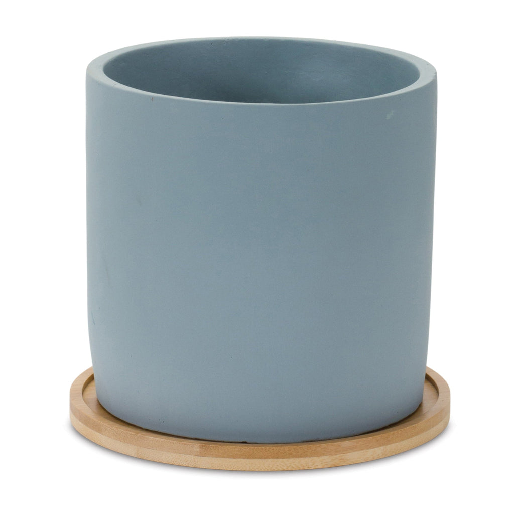 Blue Stone Planter with Wood Plate, Set of 2 - Pier 1
