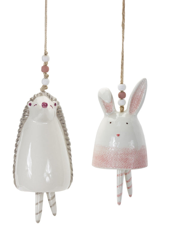 Blush Bunny and Hedgehog Bell Hanging Garden Accent, Set of 4 - Pier 1