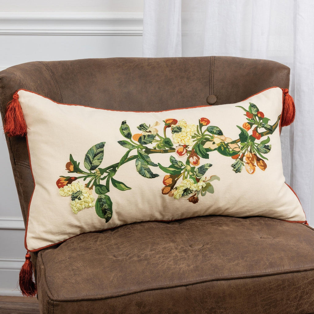 Botanical Printed And Embroidered Cotton Decorative Throw Pillow - Pier 1