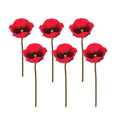 Bright Red Poppy Flower Stems, Set of 6 - Faux Florals