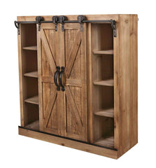 Brown Fir Wood and Metal Barn Door Wall Shelf Cabinet - Pier 1