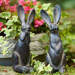 Brown-Long-Ear-Rabbit-Statue,-Set-of-2-Decor