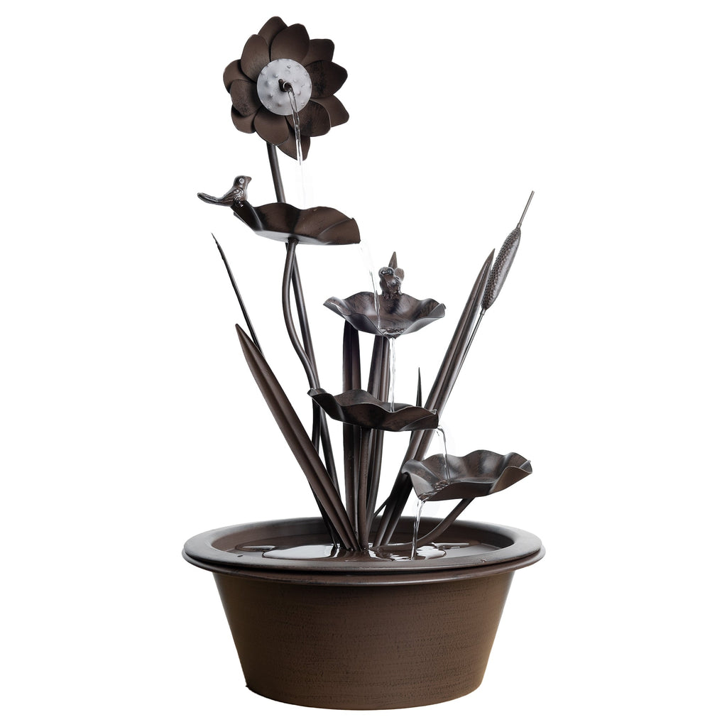 Brushed Metal Floral Fountain with Bird Accents 24" - Pier 1