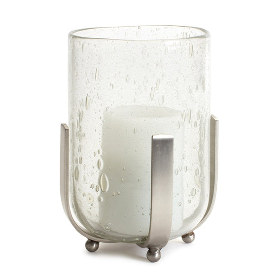 Bubbled Glass Vase Candle Hurricane with Metal Stand 7.75" - Pier 1