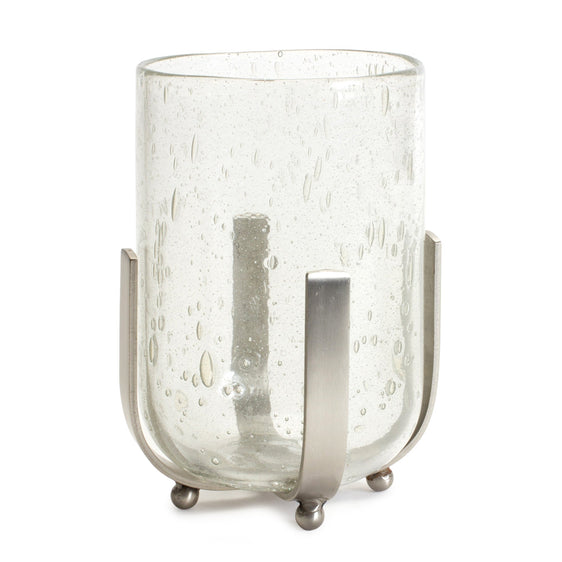 Bubbled Glass Vase Candle Hurricane with Metal Stand 7.75" - Pier 1