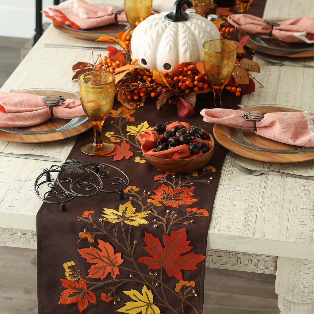Falling Leaves Embroidered Table Runner 14x70