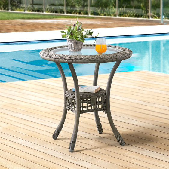 Carolina 30" Diameter All-Weather Wicker Bistro Dining Table with Glass Top - Pier 1