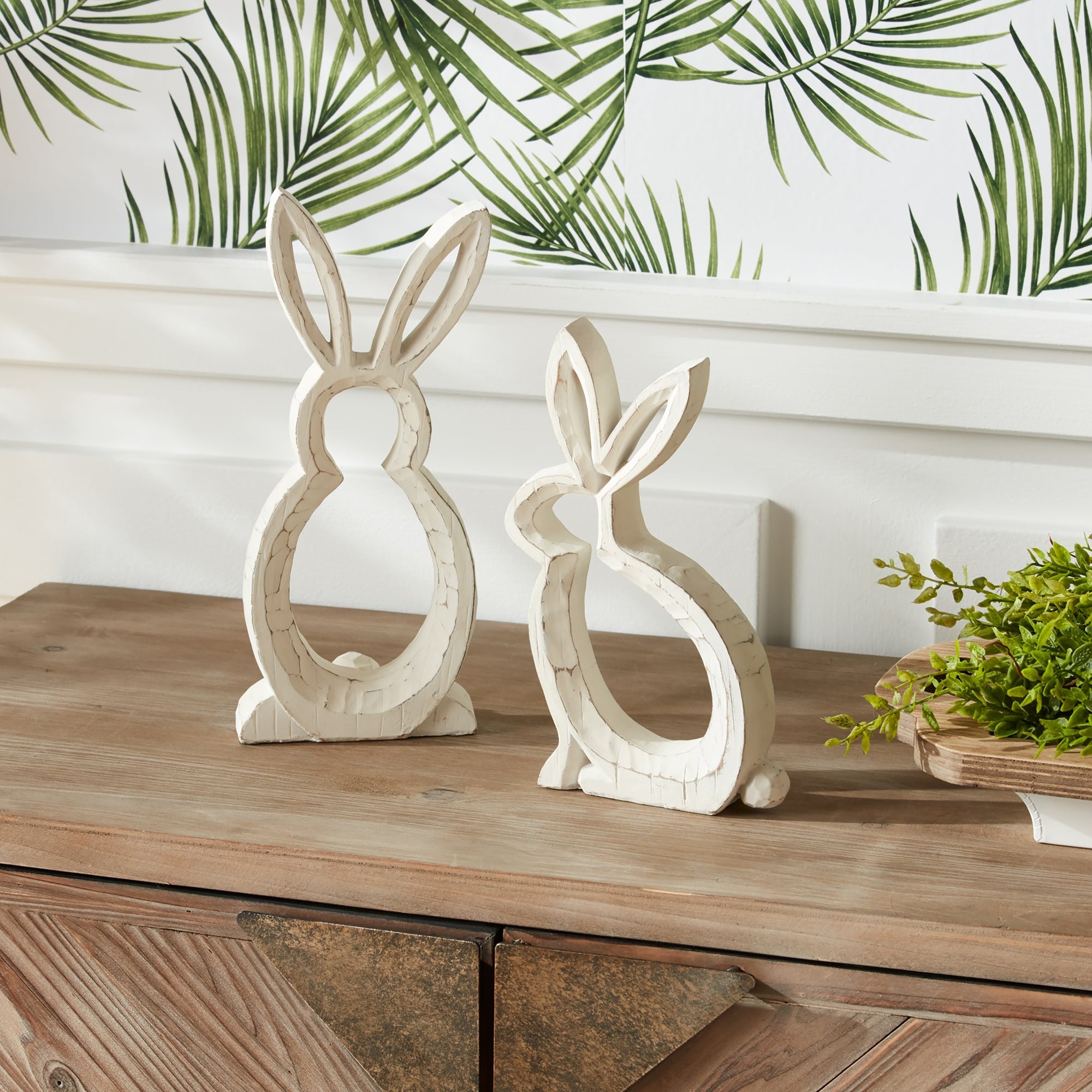 Carved-Stone-Bunny-Outline-Décor,-Set-of-2-Decor