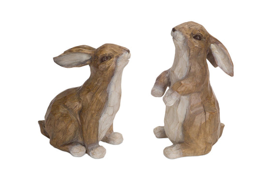 Carved-Stone-Garden-Rabbit-Figurine,-Set-of-2-Decor