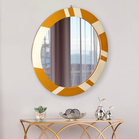 Gold & White Round Framed Wall Mirror