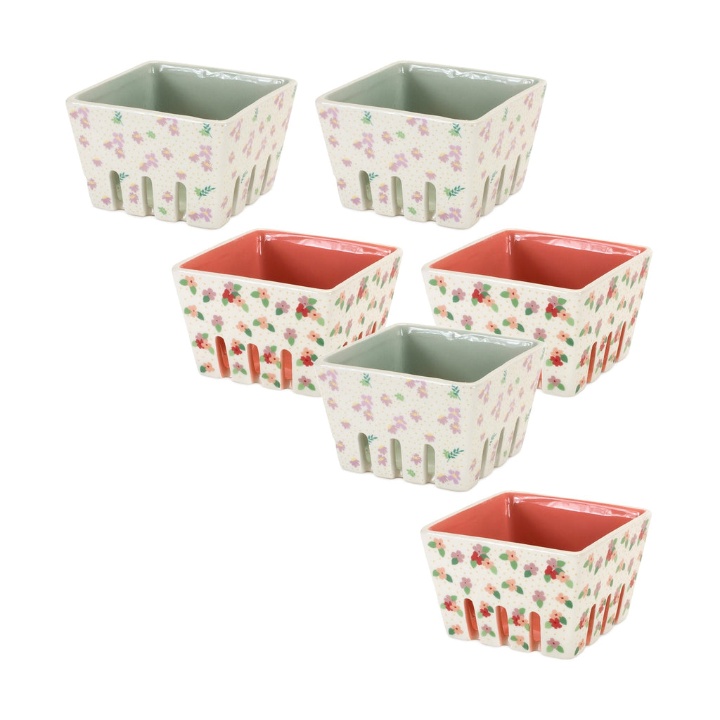 Ceramic Berry Container with Floral Design, Set of 6 - Pier 1