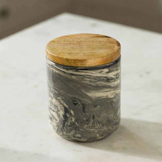 Ceramic Jar with Wooden Lid - Carbon - Pier 1