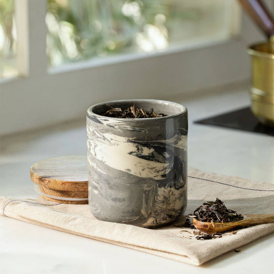 Ceramic Jar with Wooden Lid - Carbon - Pier 1