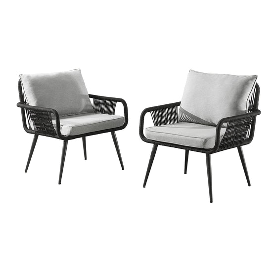Charcoal Andover All-weather Outdoor 29" Rope Chairs with Light Gray Cushions, Set of Two - Pier 1