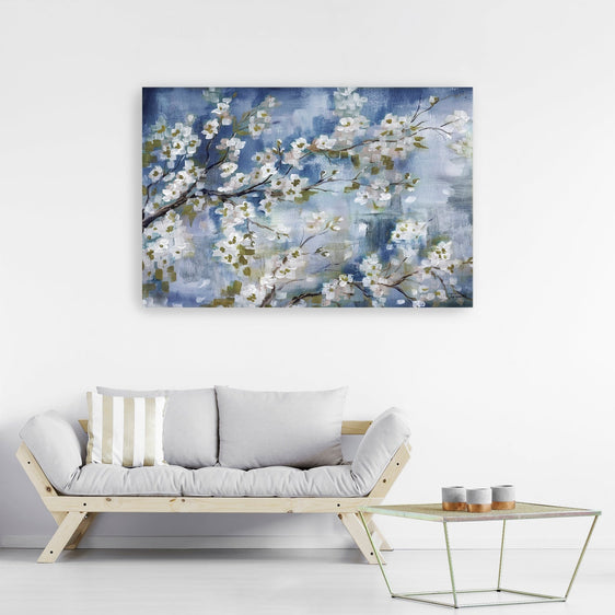 Cherry Blossoms Branch Blue And White Landscape Canvas Giclee - Pier 1