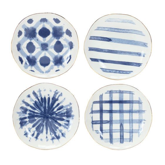 Coastal-Tie-dye-Design-Ceramic-Plate,-Set-of-4-Plates