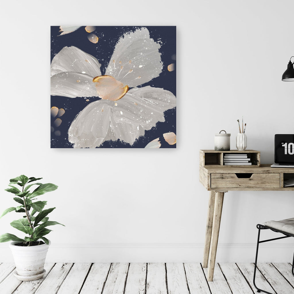 Contemporary Floral Gray On Blue Canvas Giclee - Pier 1