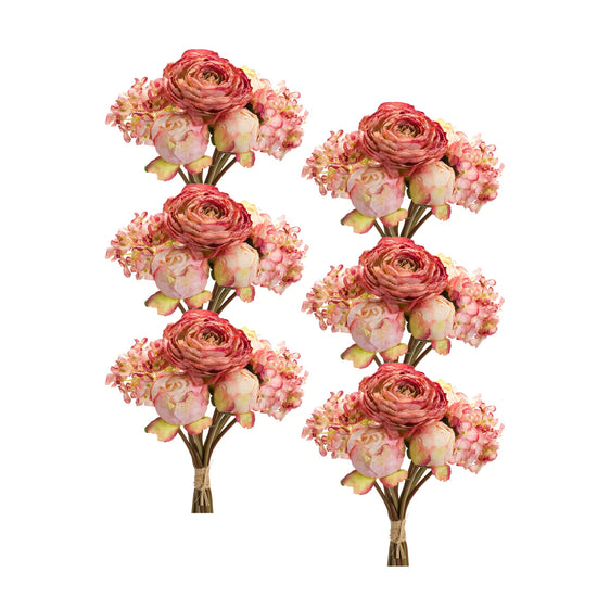 Coral Pink Peony and Hydrangea Flower Bouquet, Set of 6 - Pier 1
