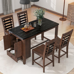 Counter Height 5-Piece Dining Table Set with Faux Marble Tabletop, Storage Cabinet and Drawer - Pier 1