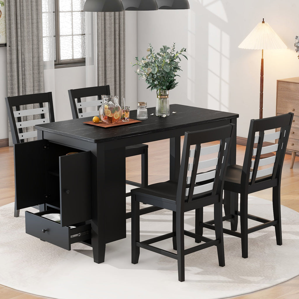 Counter Height 5-Piece Dining Table Set with Faux Marble Tabletop, Storage Cabinet and Drawer - Pier 1
