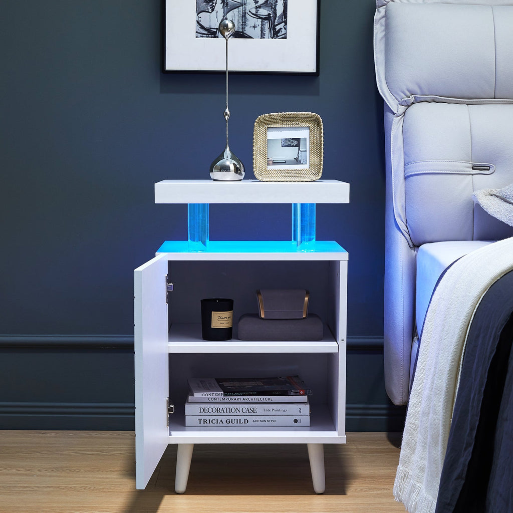 Couture LED Nightstand with 4 Acrylic Columns and Single Door Storage - Pier 1