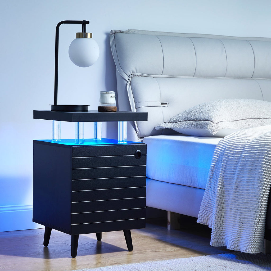 Couture LED Nightstand with 4 Acrylic Columns and Single Door Storage - Pier 1