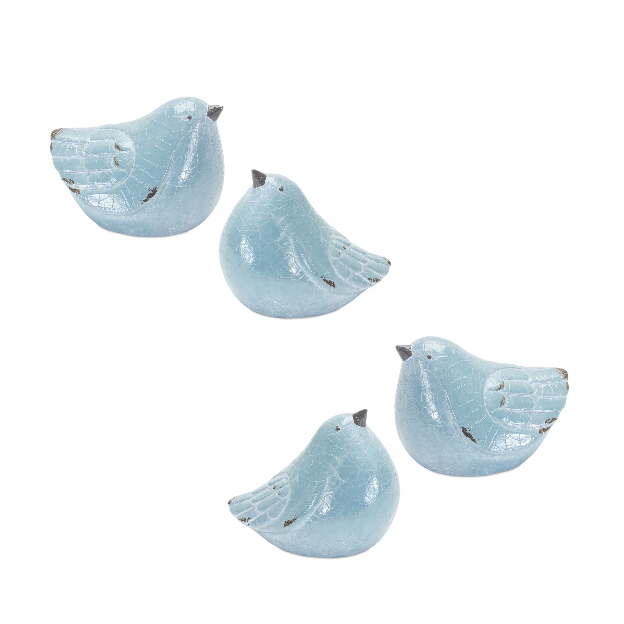 Cracked-Terra-Cotta-Bird-Figurine-with-Distressed-Finish,-Set-of-4-Decorative-Accessories